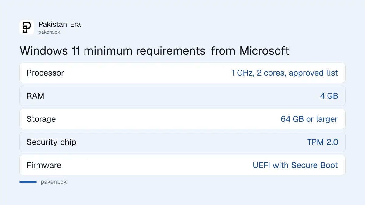 Windows 11 minimum requirements from Microsoft for a PC in Pakistan