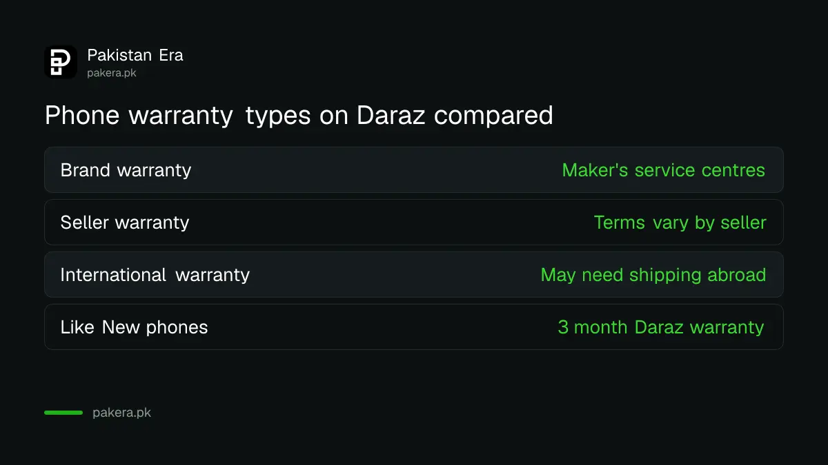 Brand, seller and international warranty compared for phones bought online in Pakistan