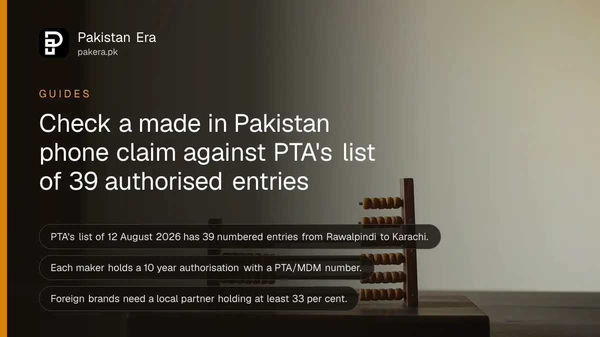 A small abacus on a dark wooden table, for a guide on checking a made in Pakistan phone claim against PTA's maker list
