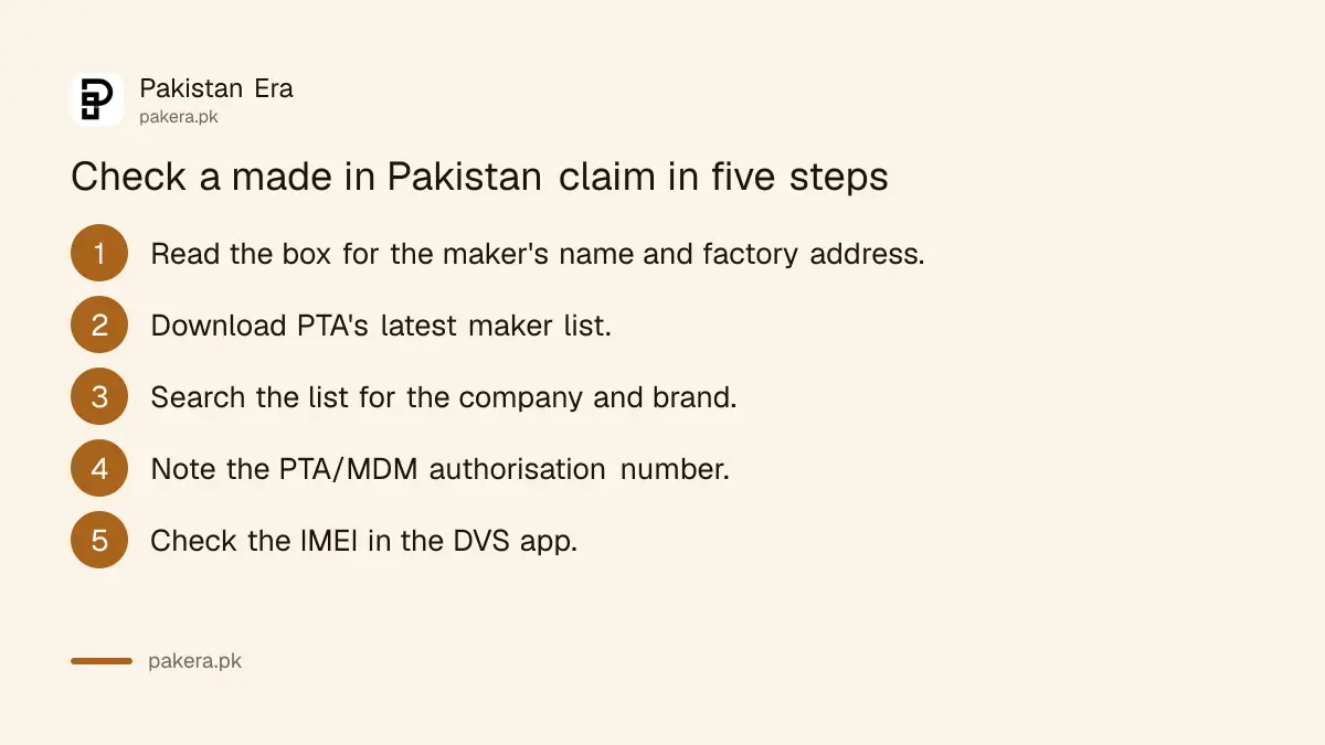 Five steps to check a made in Pakistan phone claim against PTA's list