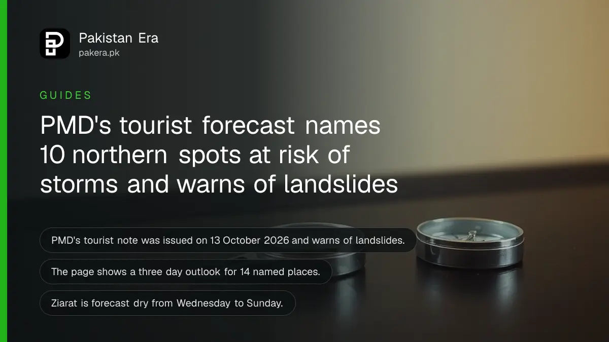 A compass on a dark wooden table, for a guide to PMD's tourist forecast for northern Pakistan