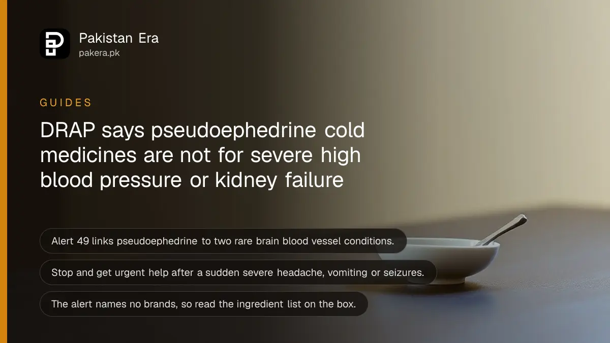 A ceramic spoon on a dark wooden table, for a guide to the DRAP pseudoephedrine cold medicine warning in Pakistan