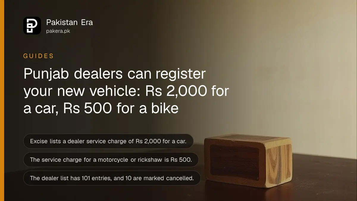 A wooden block on a dark wooden table, for a guide to checking a Punjab dealer before paying for vehicle registration