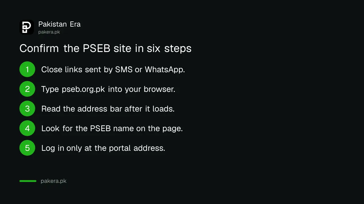 Six steps to confirm you are on the real PSEB website before you sign in