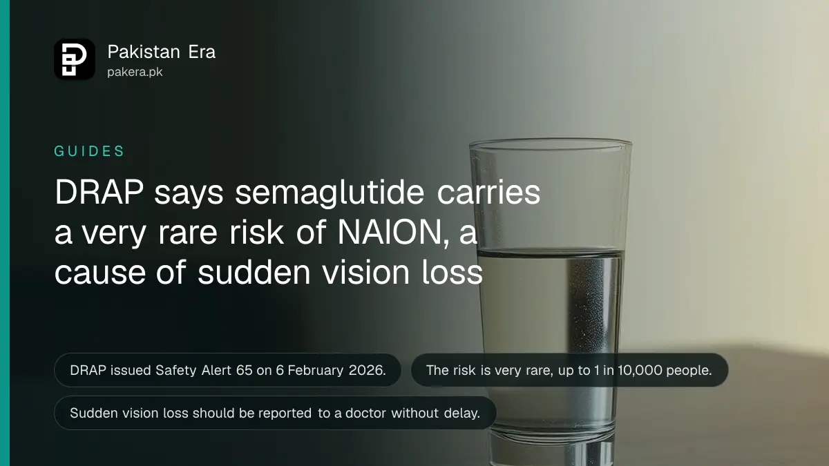 A glass of water on a dark wooden table, for a DRAP safety alert on semaglutide