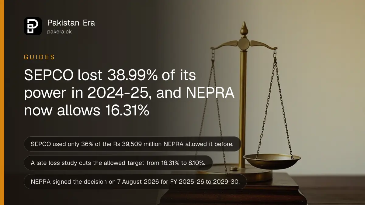 A brass balance scale on a dark wooden table for an article on SEPCO electricity losses in Sindh