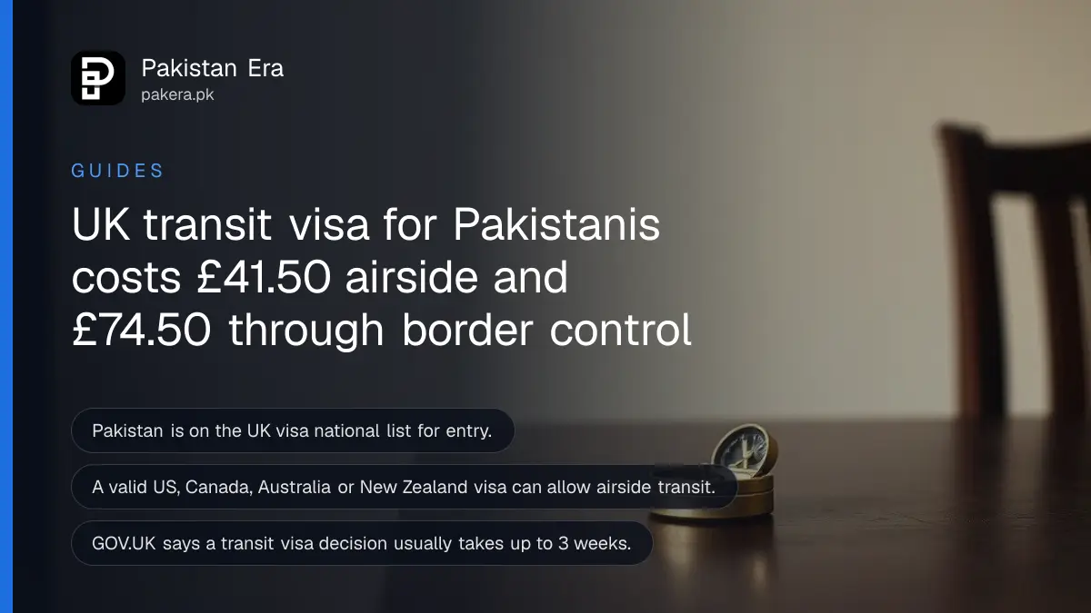 A small brass compass on a dark wooden table, for a guide on UK transit visas for Pakistani passport holders