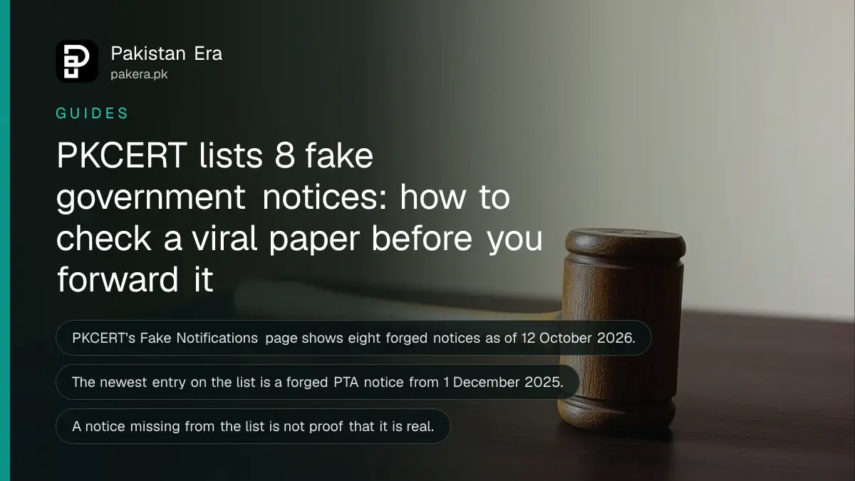 A wooden gavel on a dark wooden table, for a guide on checking fake government notices in Pakistan