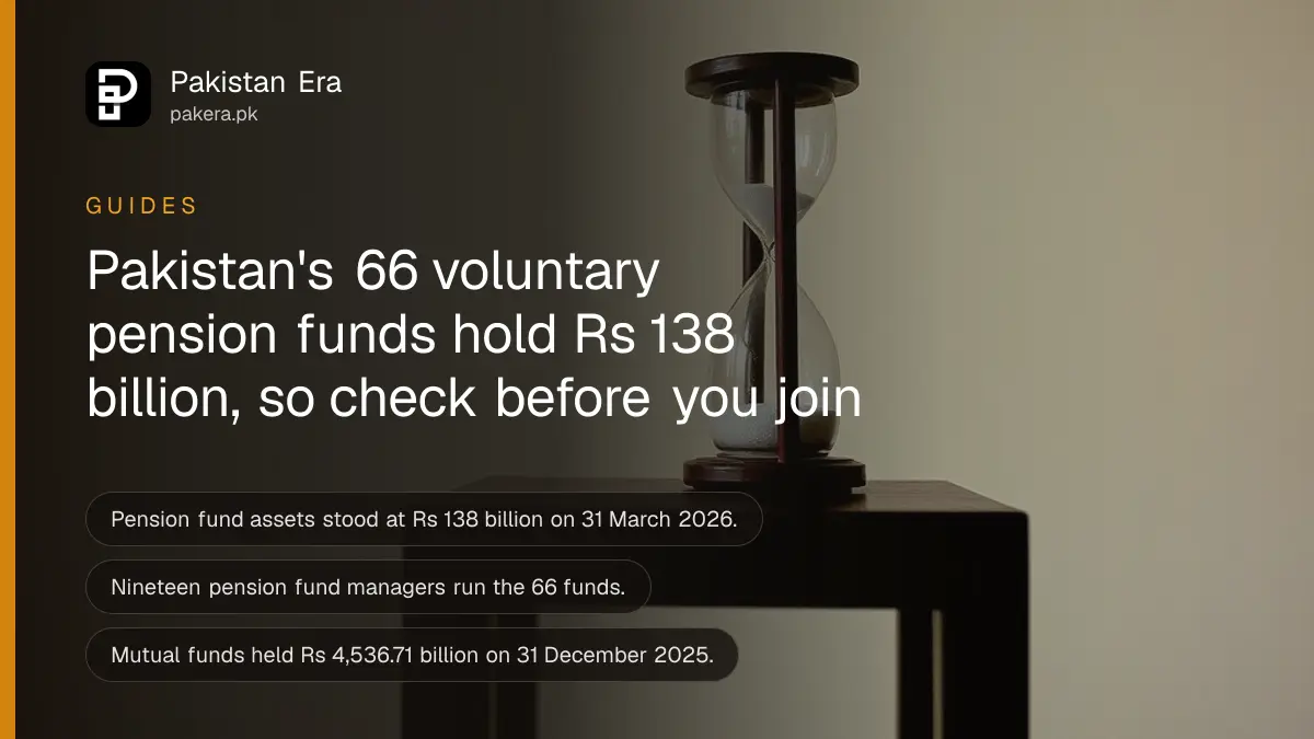An hourglass on a dark wooden table, for a guide to voluntary pension funds in Pakistan