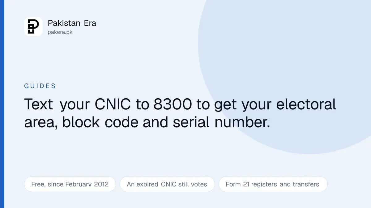 Checking voter registration in Pakistan by sending a CNIC to 8300