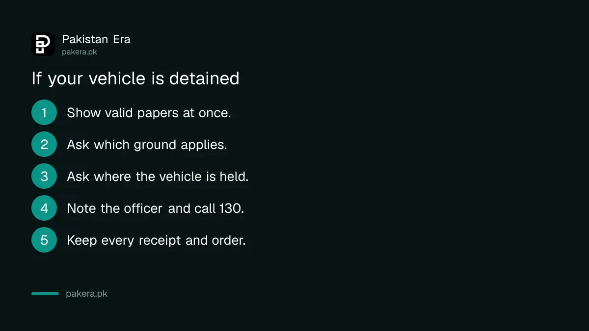 Smoke and horn rules that can lead to a vehicle being detained on a Pakistani motorway