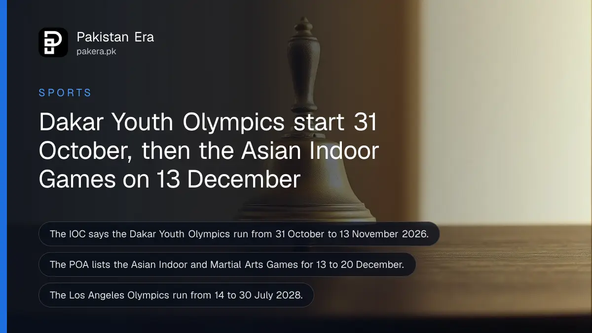 A brass bell on a dark wooden table, for a guide to the next multi-sport Games on the Pakistan Olympic Association calendar