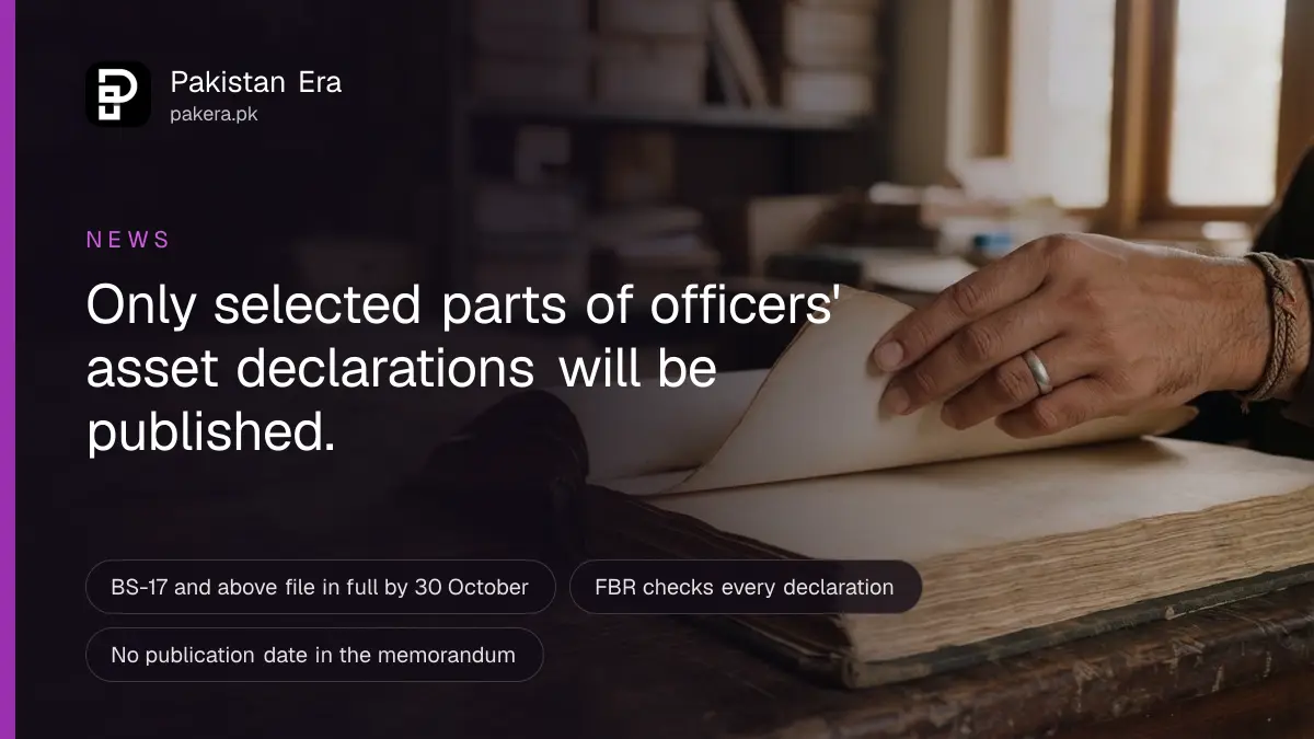 A hand turning the pages of a register in a government records room in Islamabad