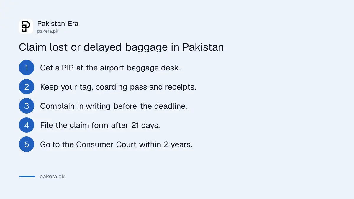 Five steps to claim lost or delayed baggage at a Pakistani airport