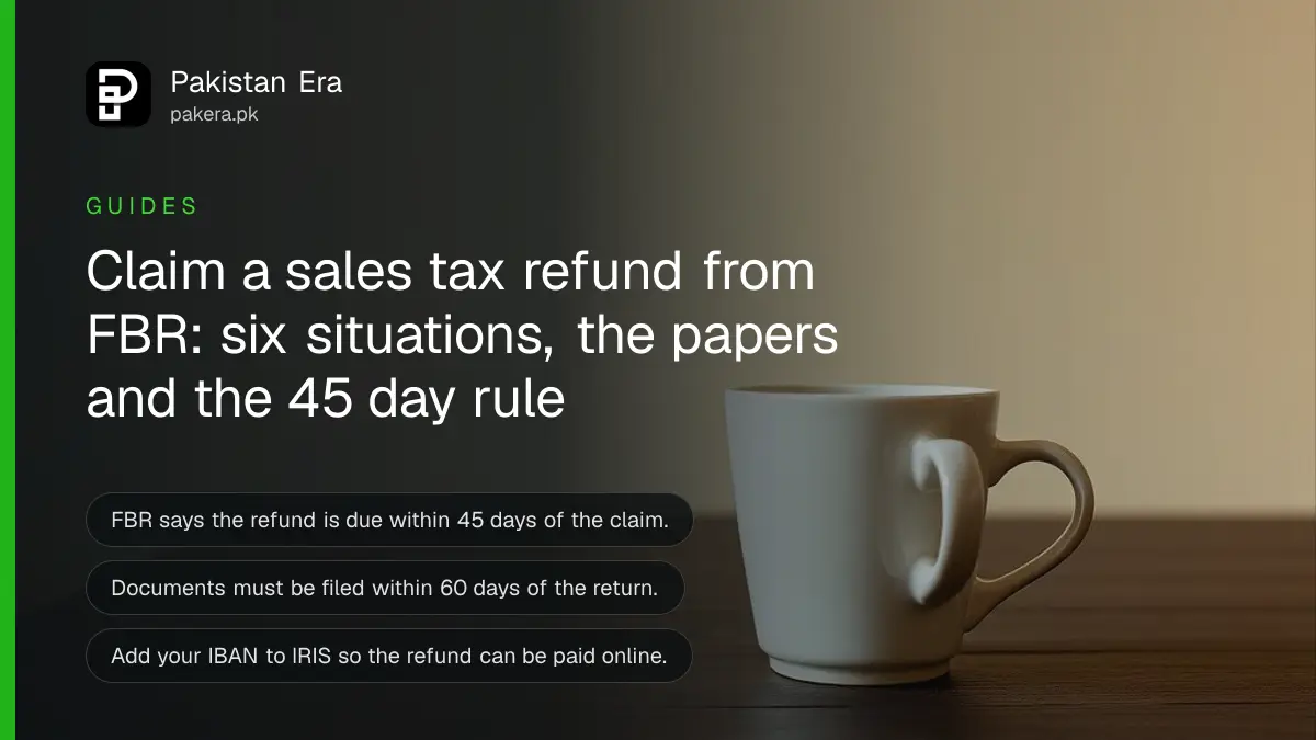 Two plain cups on a dark wooden table, for a guide on how to claim a sales tax refund from FBR