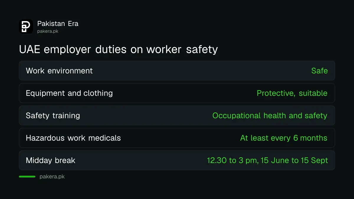 UAE employer duties on worker safety: equipment, training and medical checks every six months