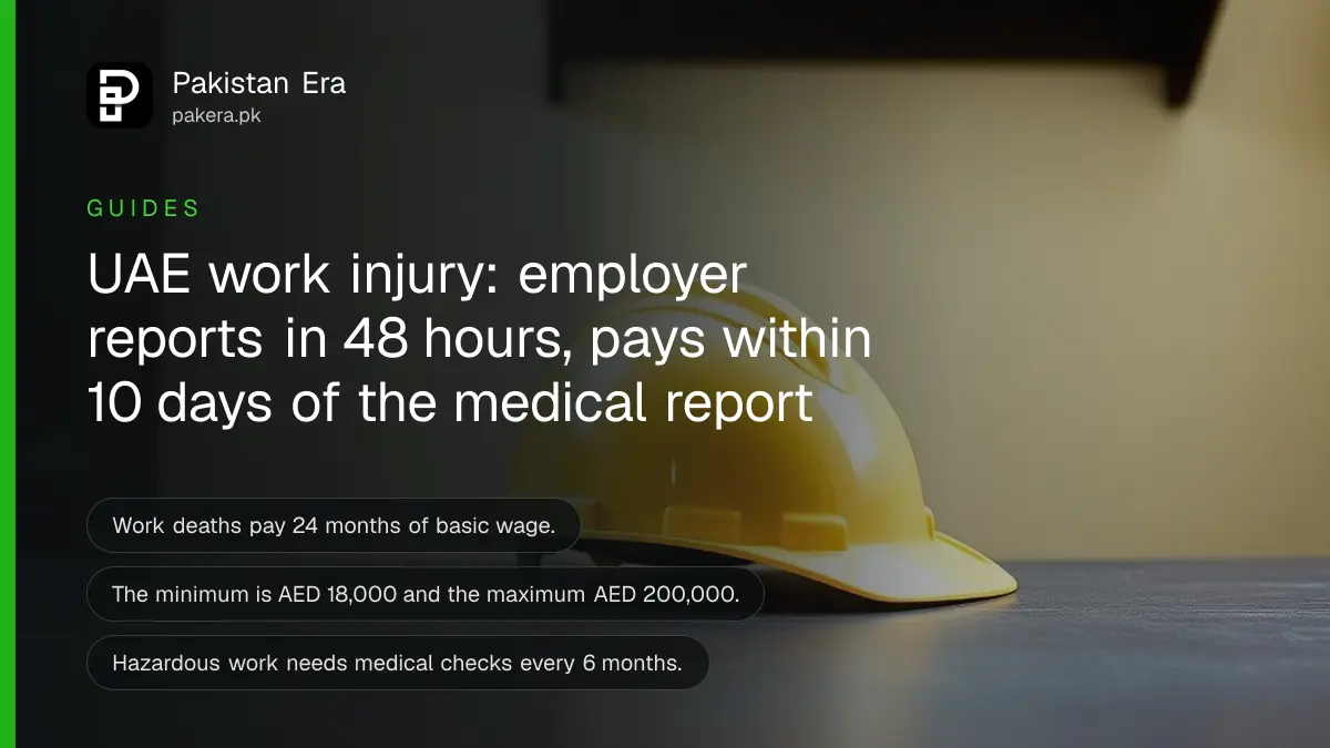 A plain yellow hard hat on a dark wooden table, for an article on uae work injury compensation