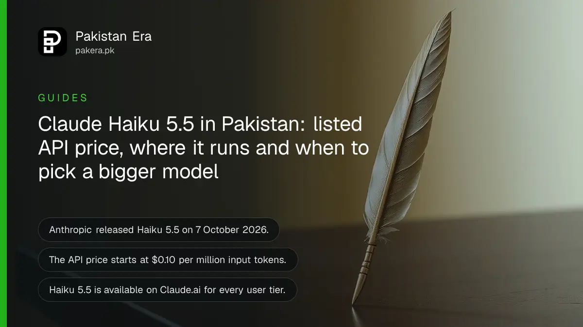 A brass quill pen on a dark wooden table, for a guide to Claude Haiku 5.5 price and access in Pakistan