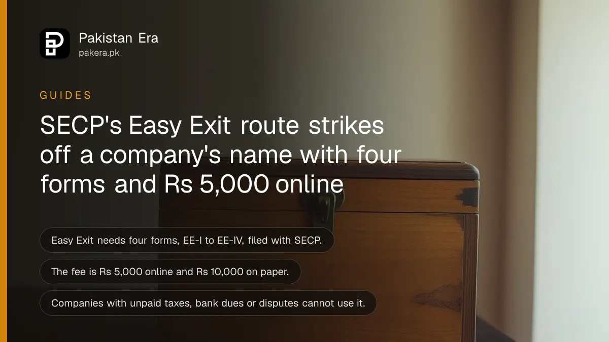 A closed wooden box with a brass latch on a dark wooden table, for a guide to closing a company with SECP in Pakistan