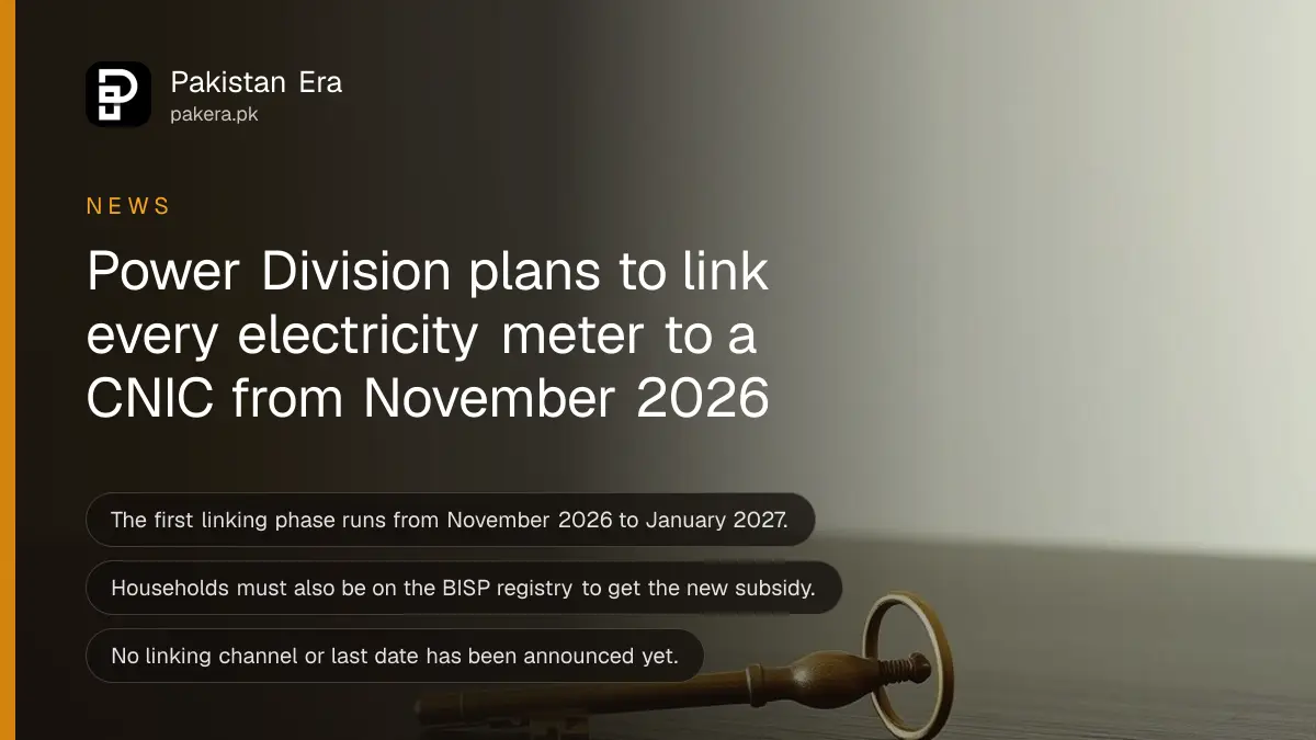 A brass key on a dark wooden table, for an article on linking CNICs to electricity meters in Pakistan