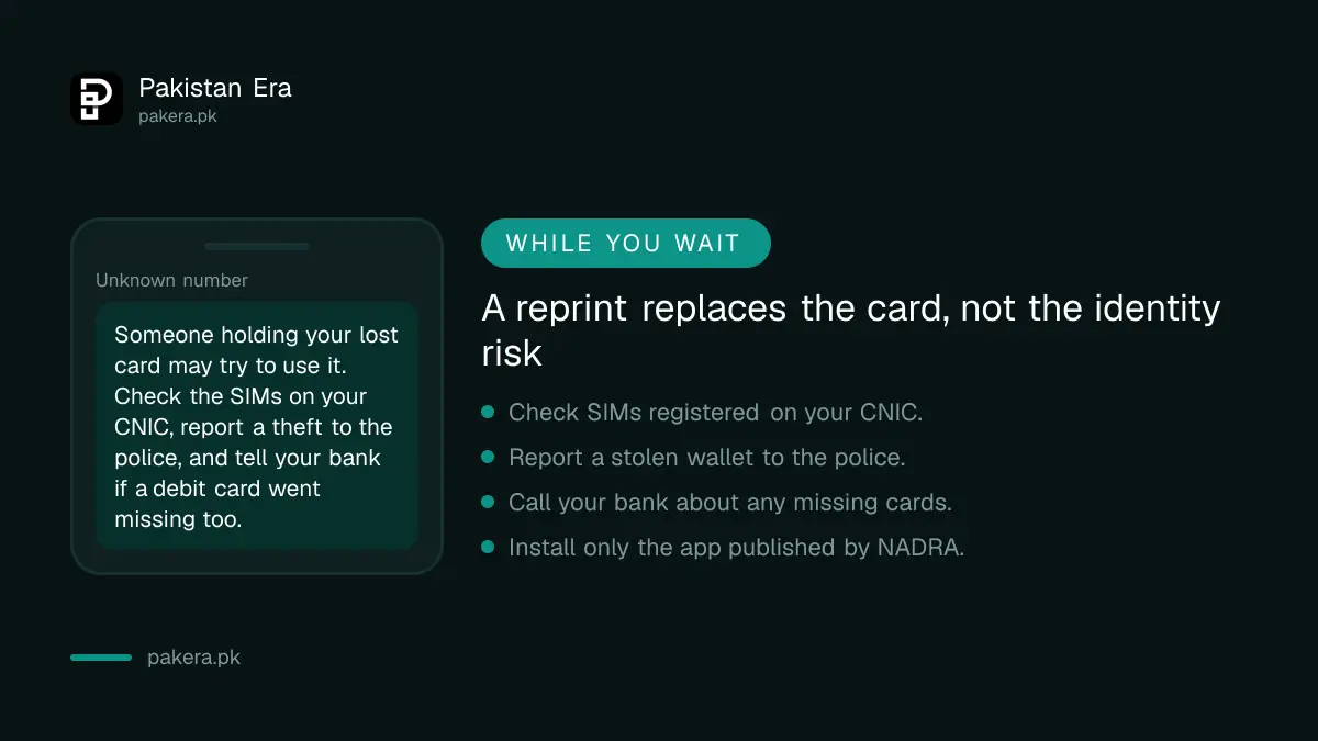Checklist of safety steps after losing a CNIC while waiting for a reprint