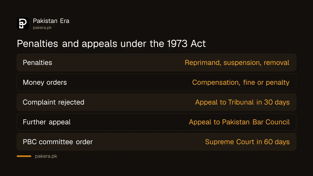 Punishments and appeal routes for a lawyer found guilty of misconduct