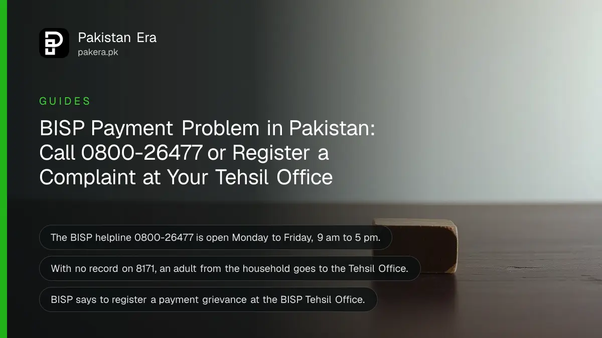 A wooden block on a dark wooden table, for a guide on making a BISP payment complaint in Pakistan