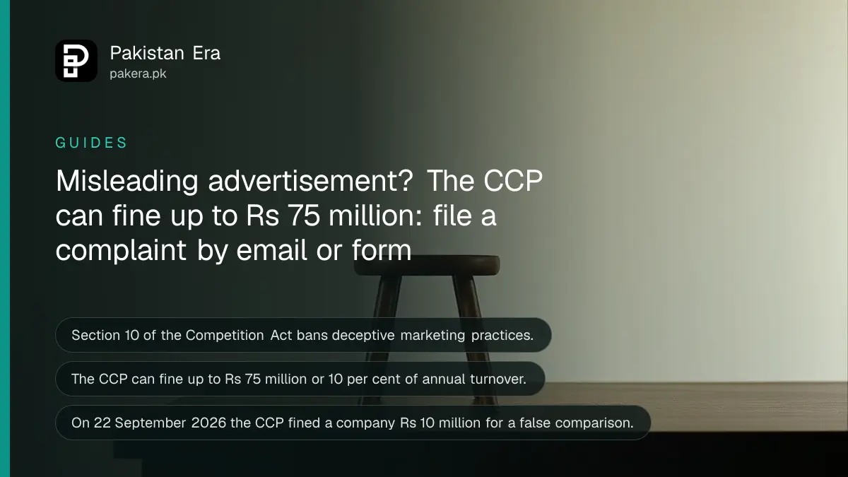 A small wooden stool on a dark wooden table, for an article on ccp complaint misleading advertisement
