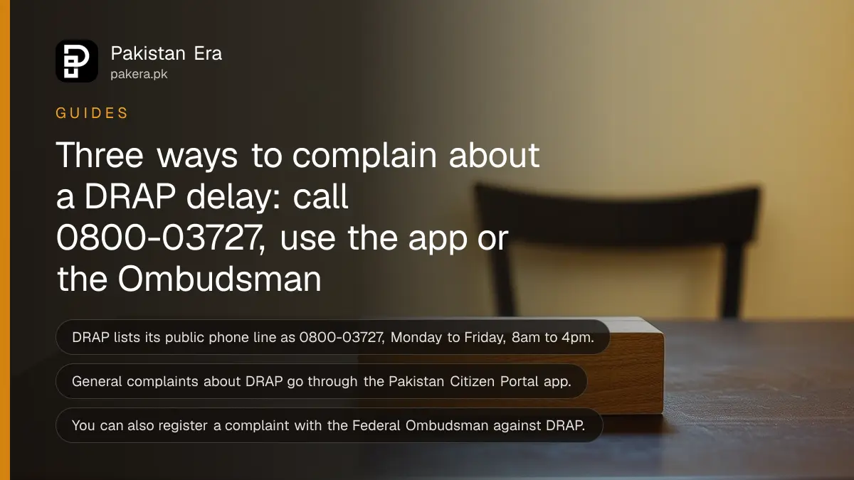 A wooden block on a dark wooden table, for a guide to complaining about a DRAP service in Pakistan