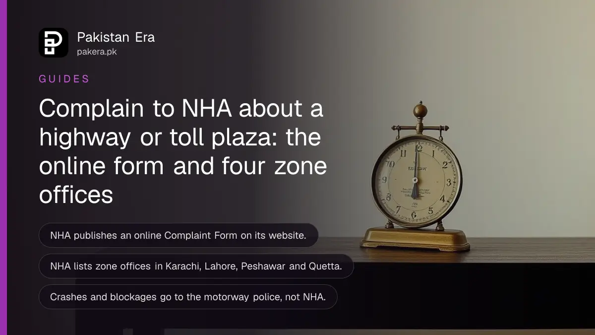 A brass scale on a dark wooden table, for an article on complaining to the National Highway Authority