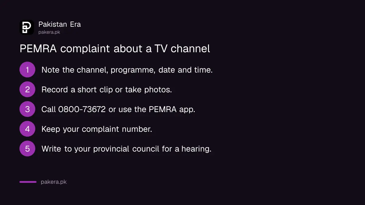 Steps to write a PEMRA complaint about a TV channel, advert or cable operator