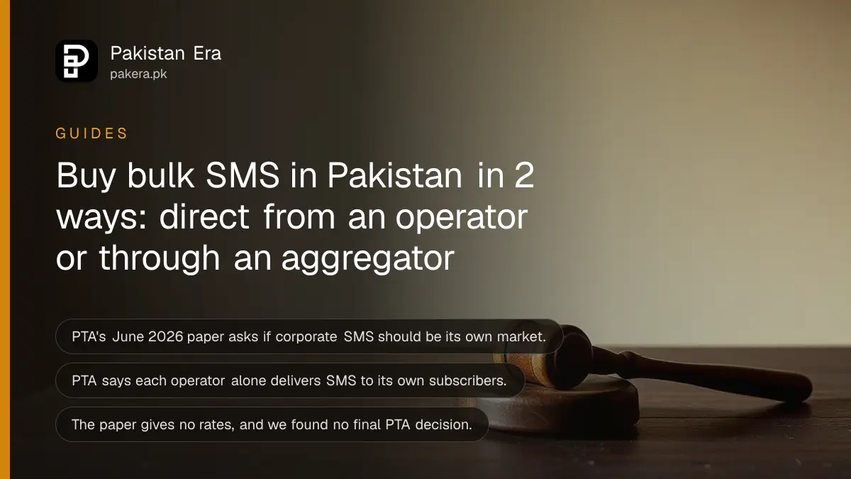A wooden gavel on a dark wooden table, for an explainer on PTA's corporate SMS market review in Pakistan