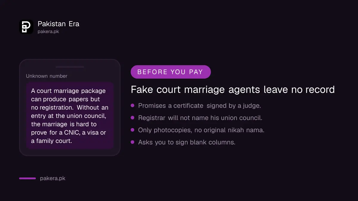 Warning signs of a fake court marriage agent in Pakistan