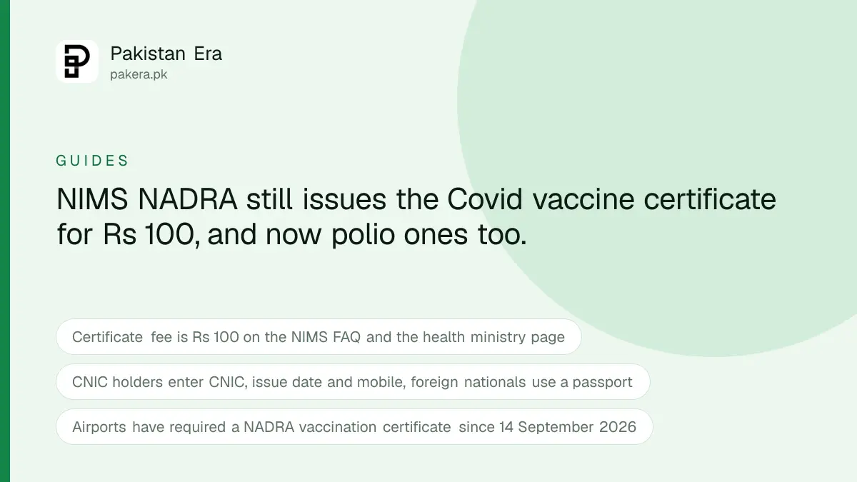Covid vaccine certificate in Pakistan from the NIMS NADRA portal