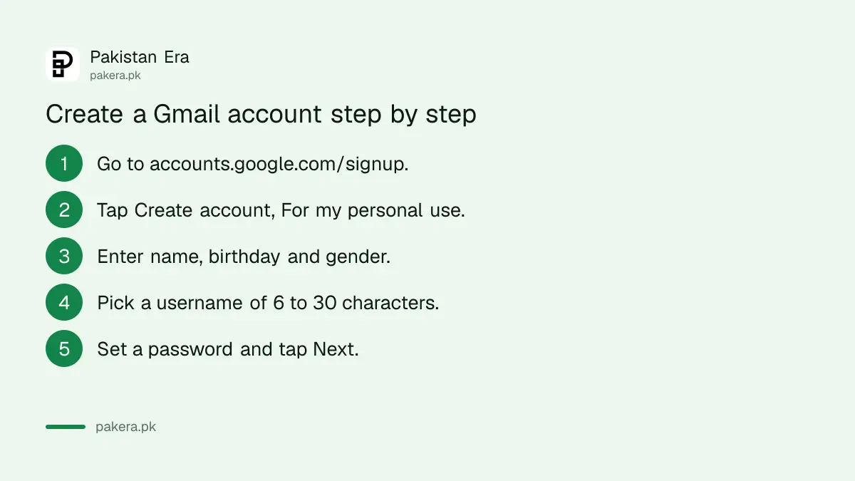 Steps to create a Gmail account on a phone or computer in Pakistan