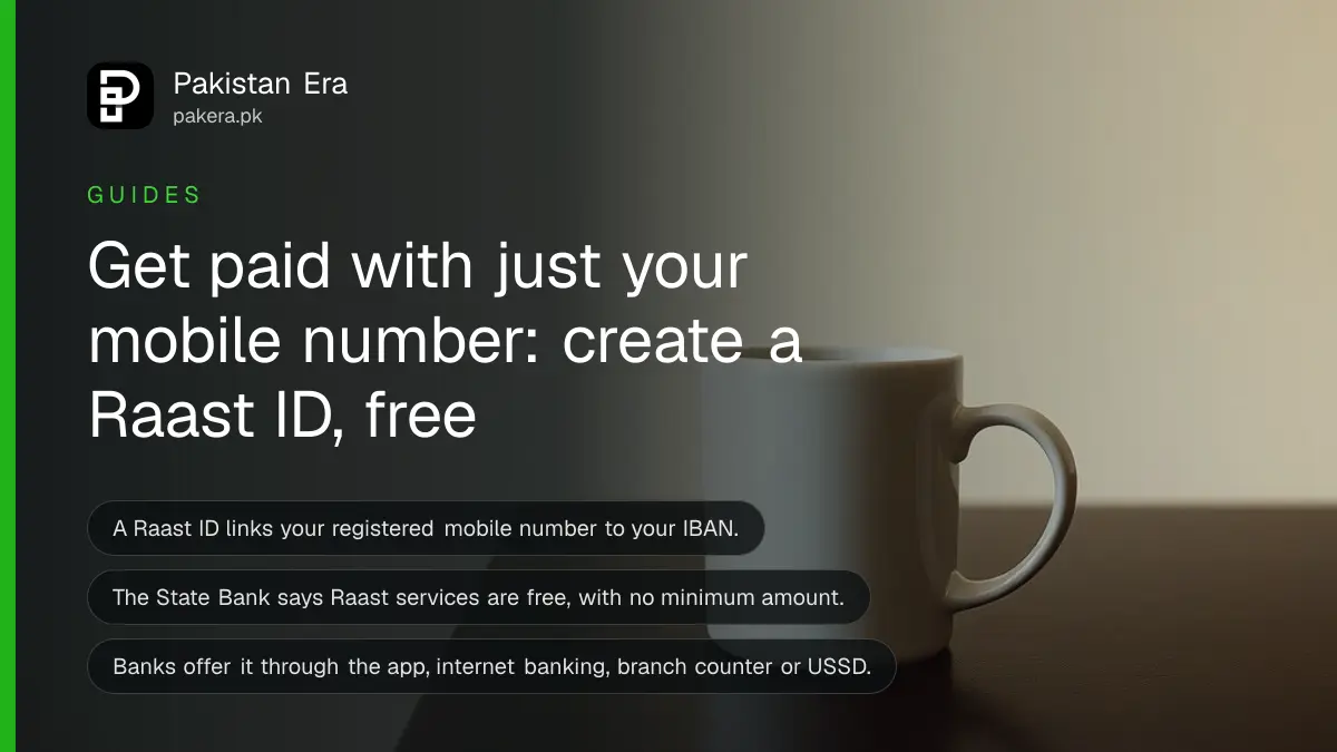 A plain mug on a dark wooden table, for a guide to creating a Raast ID in Pakistan