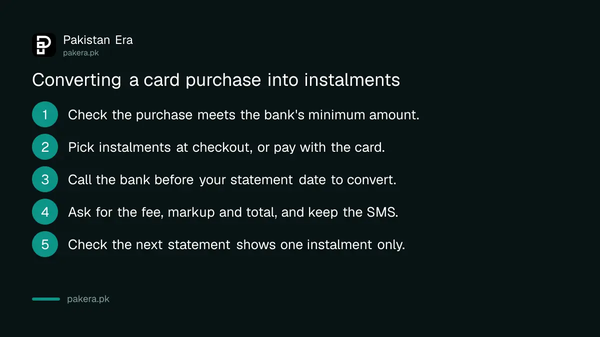Steps to convert a credit card purchase into an instalment plan in Pakistan
