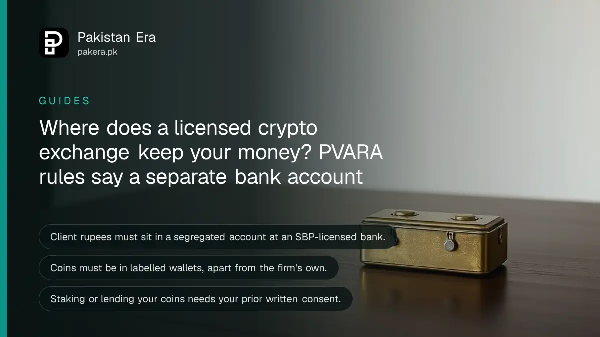Two brass boxes with a gap between them on a dark wooden table, for a guide on how crypto exchanges must separate client money in Pakistan