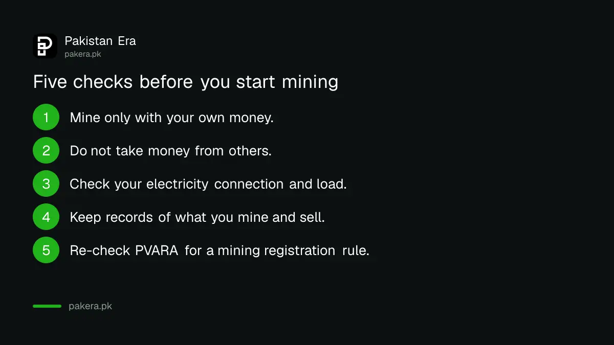Five checks before starting crypto mining in Pakistan under the Virtual Assets Act