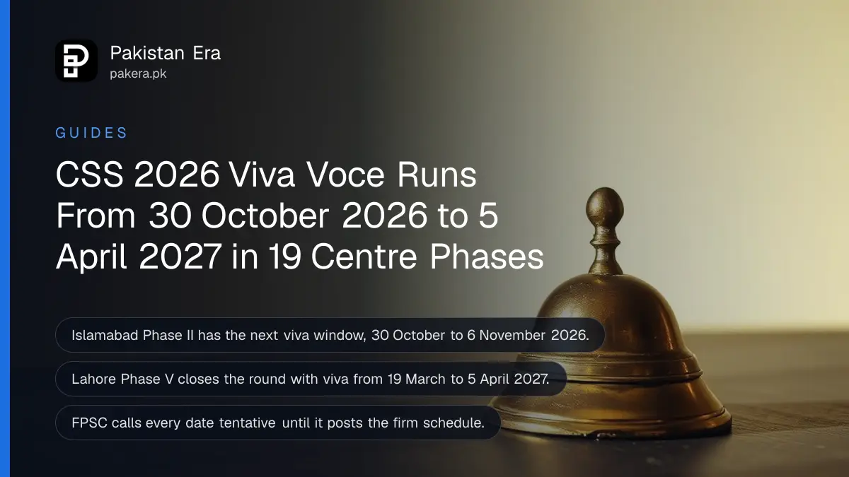 A brass desk bell on a dark wooden table against a plain cream wall, for the CSS 2026 viva voce schedule