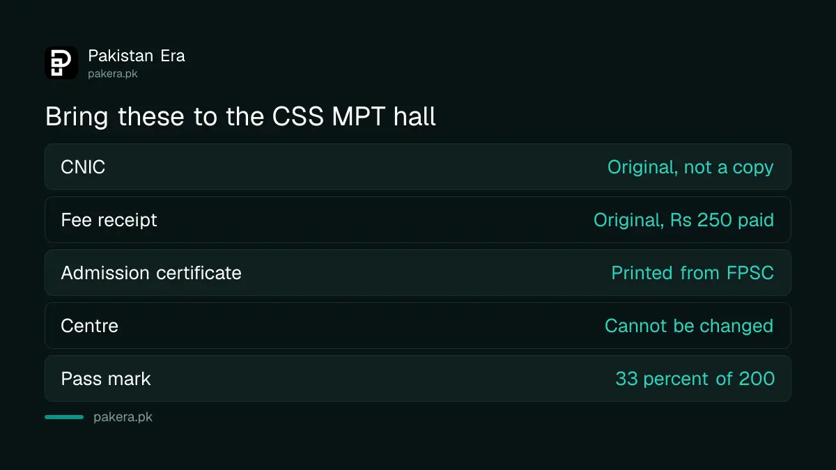 What to bring to the CSS MPT 2027 test hall on 10 October