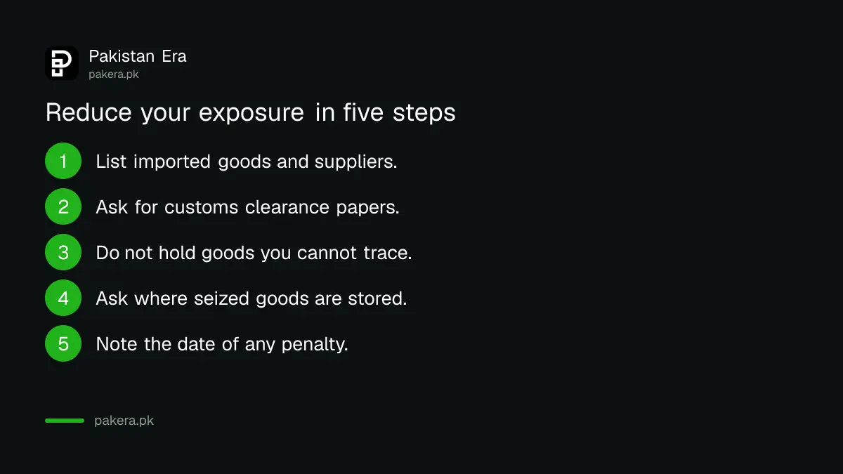 Steps for an importer or shopkeeper to check exposure under the Customs Act changes in Pakistan