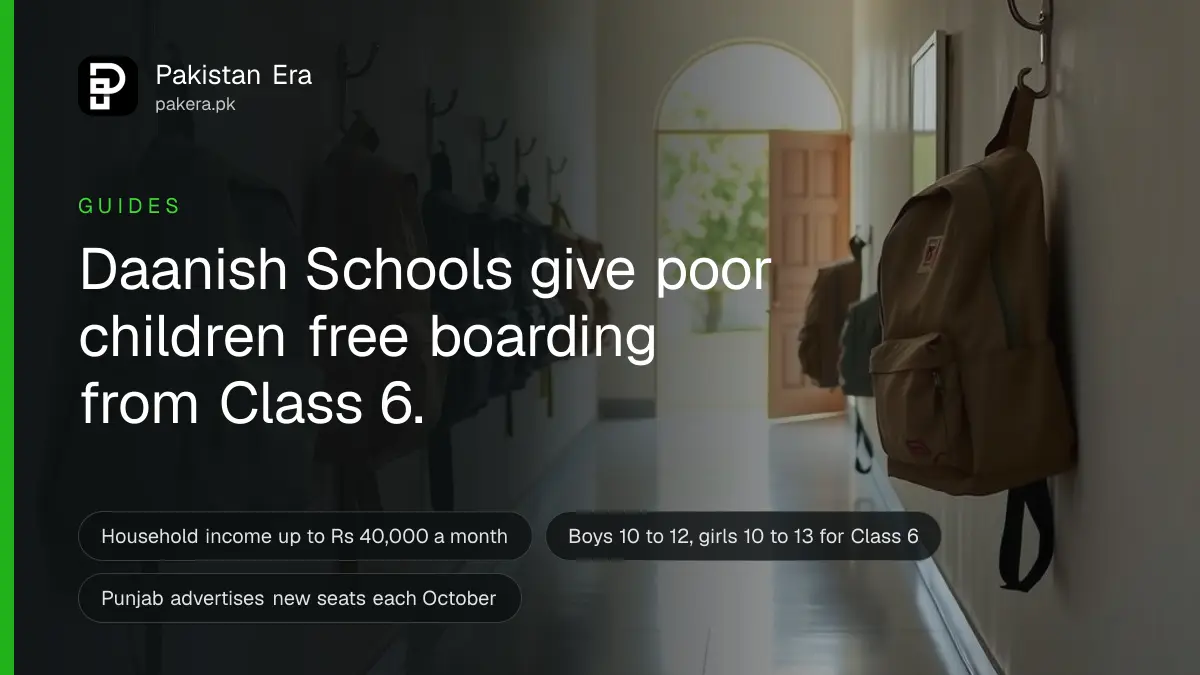 A row of school bags hanging on hooks along a clean school corridor in Punjab