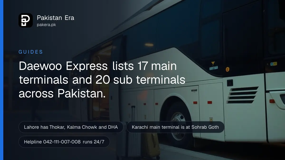 The side panel and open luggage hold of an intercity coach at a Lahore bus terminal at dusk