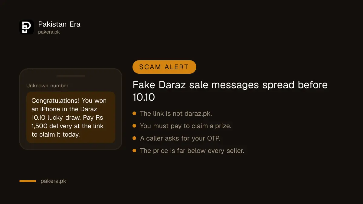 Signs of a fake Daraz 10.10 sale message in Pakistan