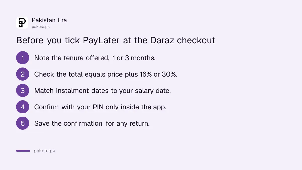 Steps to check before choosing Daraz PayLater at checkout in Pakistan