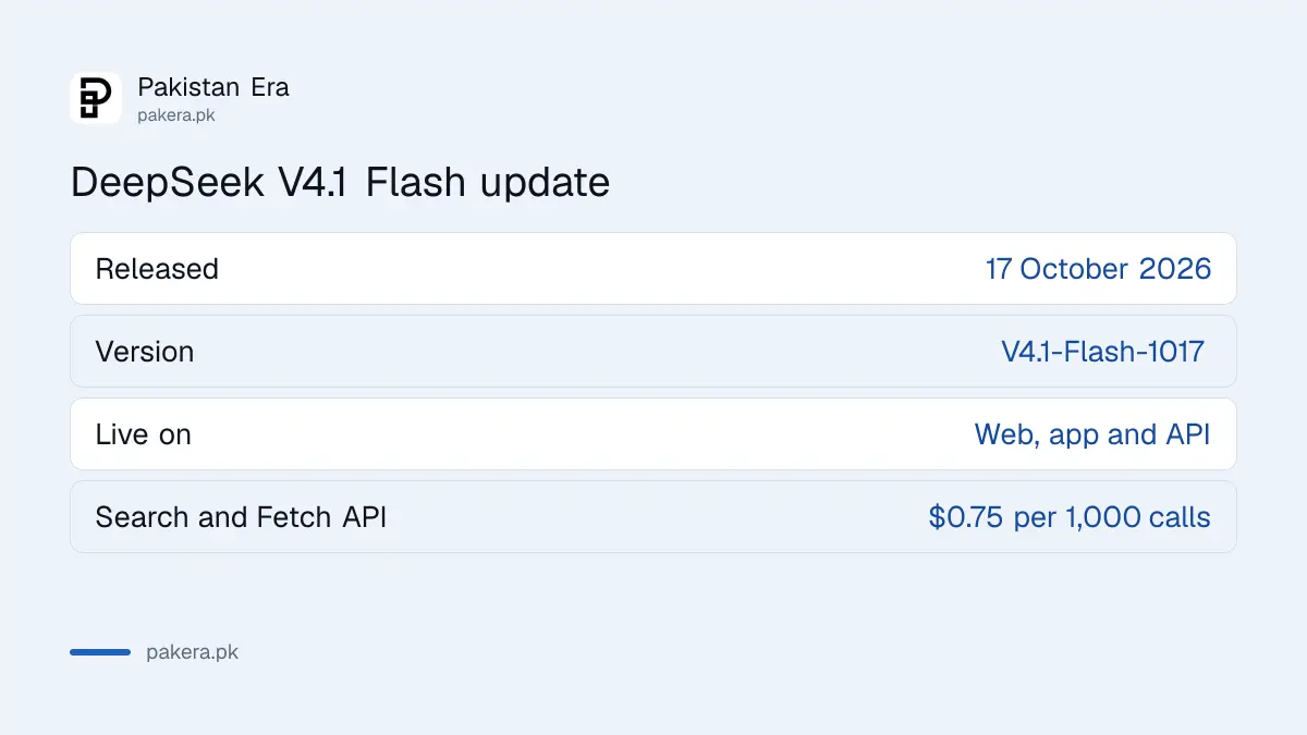 DeepSeek V4.1 Flash update released 17 October 2026 on web, app and API