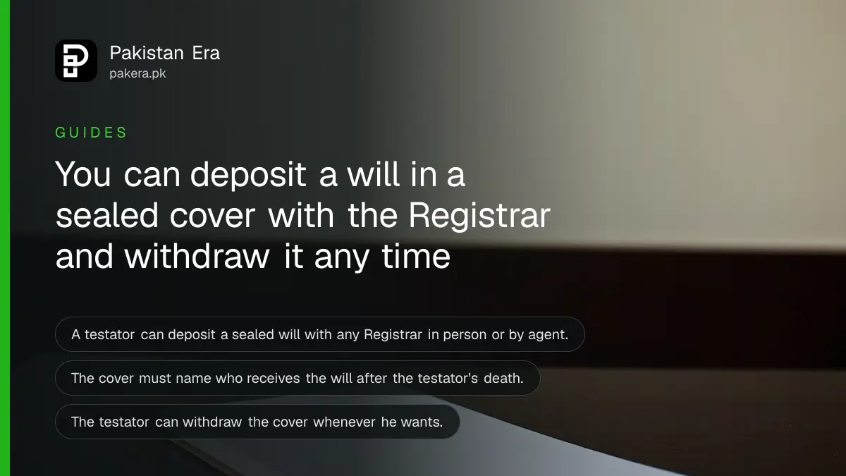 A closed notebook with a plain cover on a dark wooden table, for a guide on depositing a will with the Registrar in Pakistan