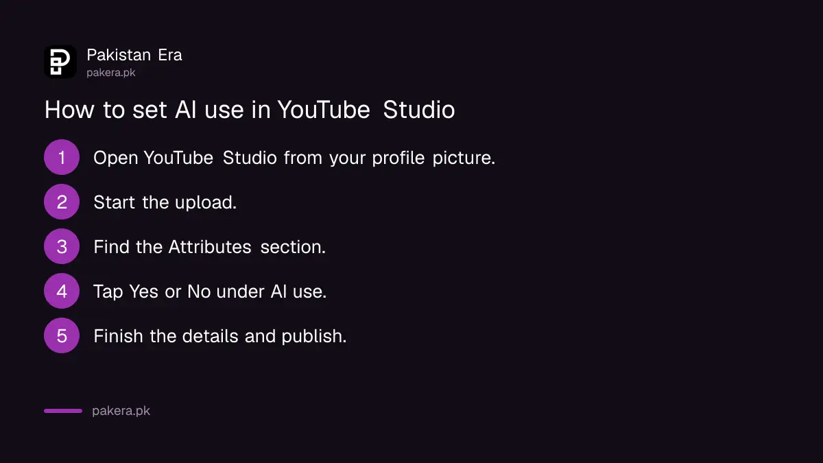 Five steps to disclose AI content when uploading in YouTube Studio