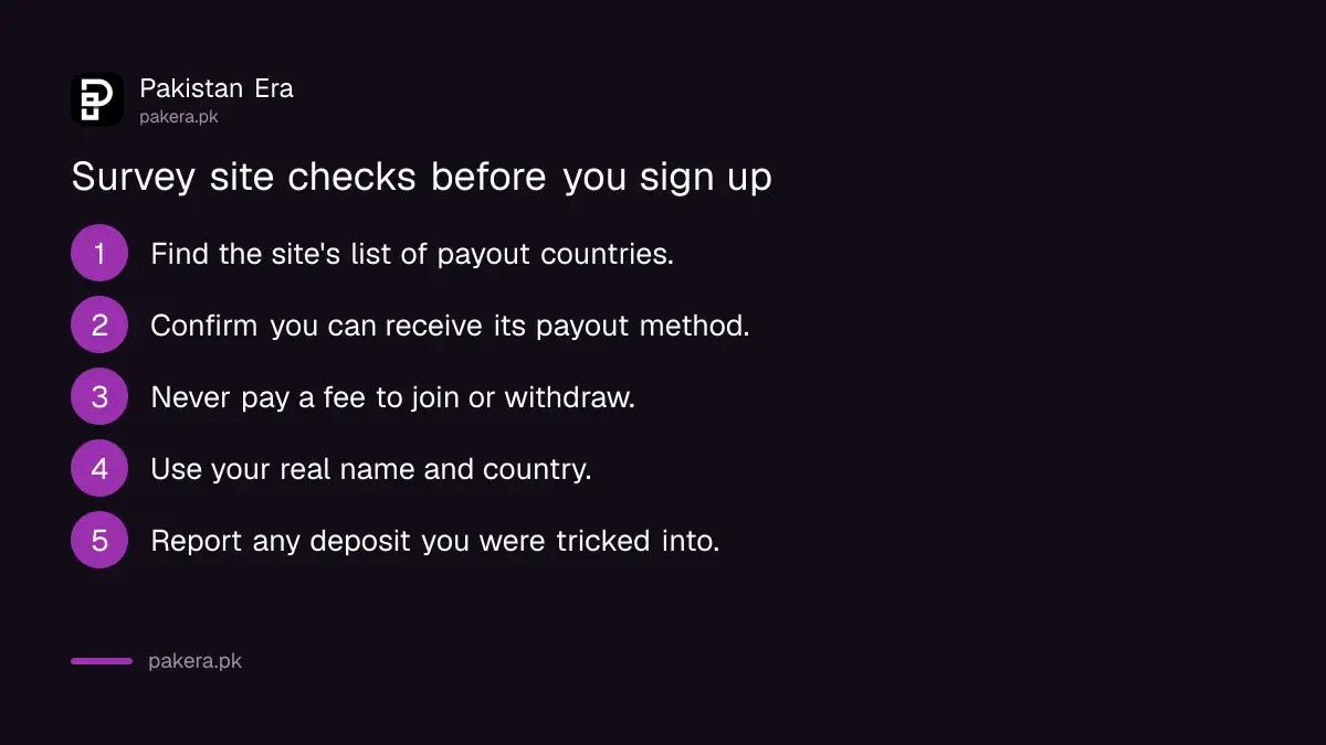 Checks to run before signing up to a survey site from Pakistan